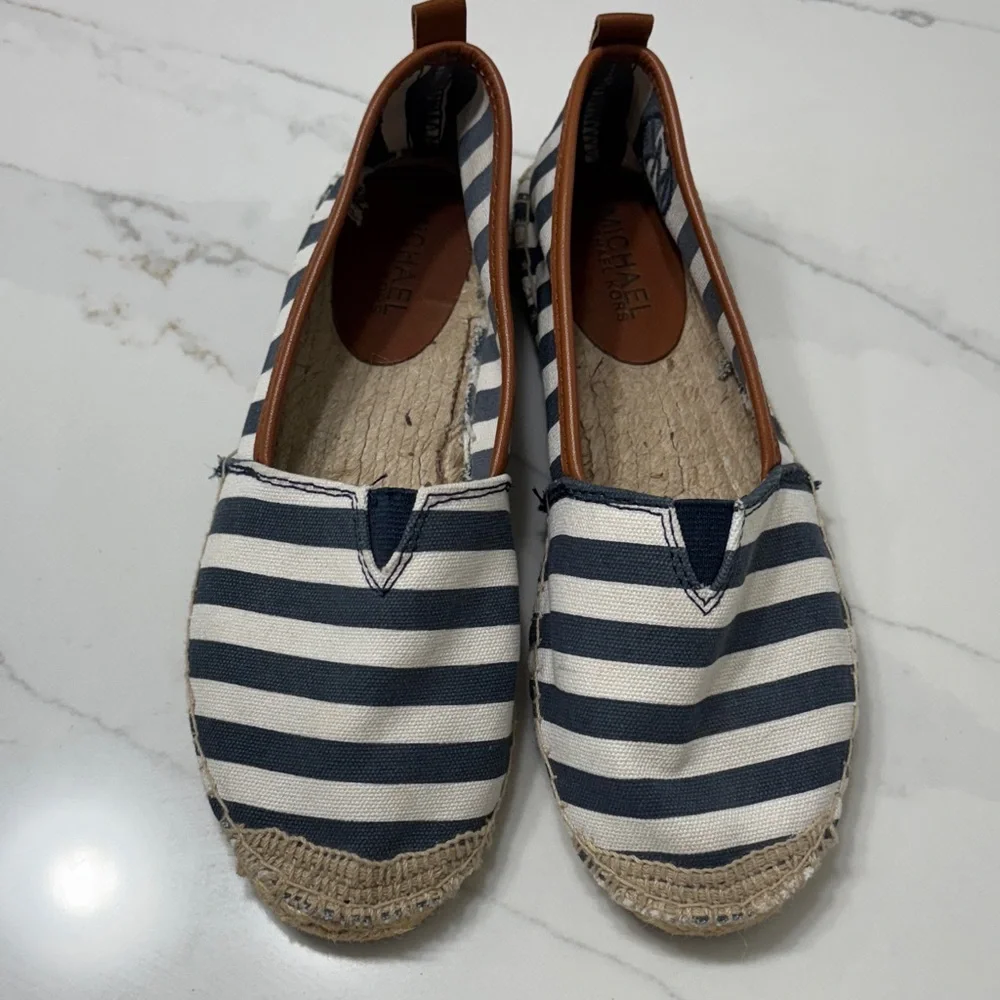 Michael Kors Kids Navy and White Striped Slippers